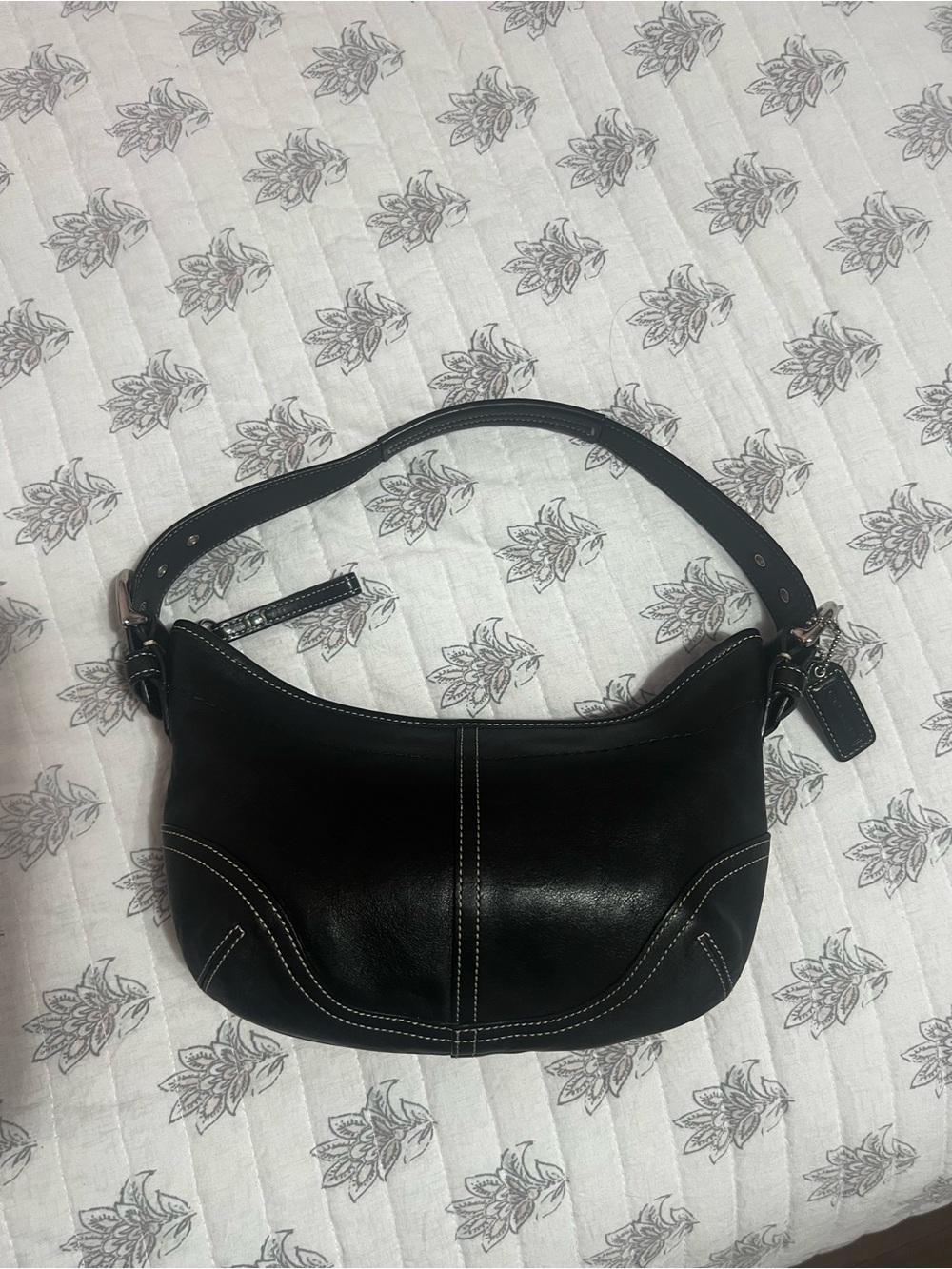 Coach Black Leather Shoulder Bag with Contrast Stitching